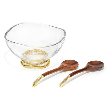 Braid Gold Glass Salad Bowl & Servers