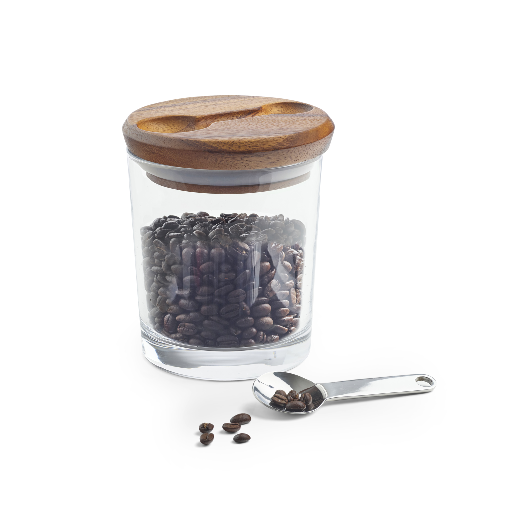 Acacia Wood Lid with Stainless Steel Scoop Nambe Cooper Glass Canister 