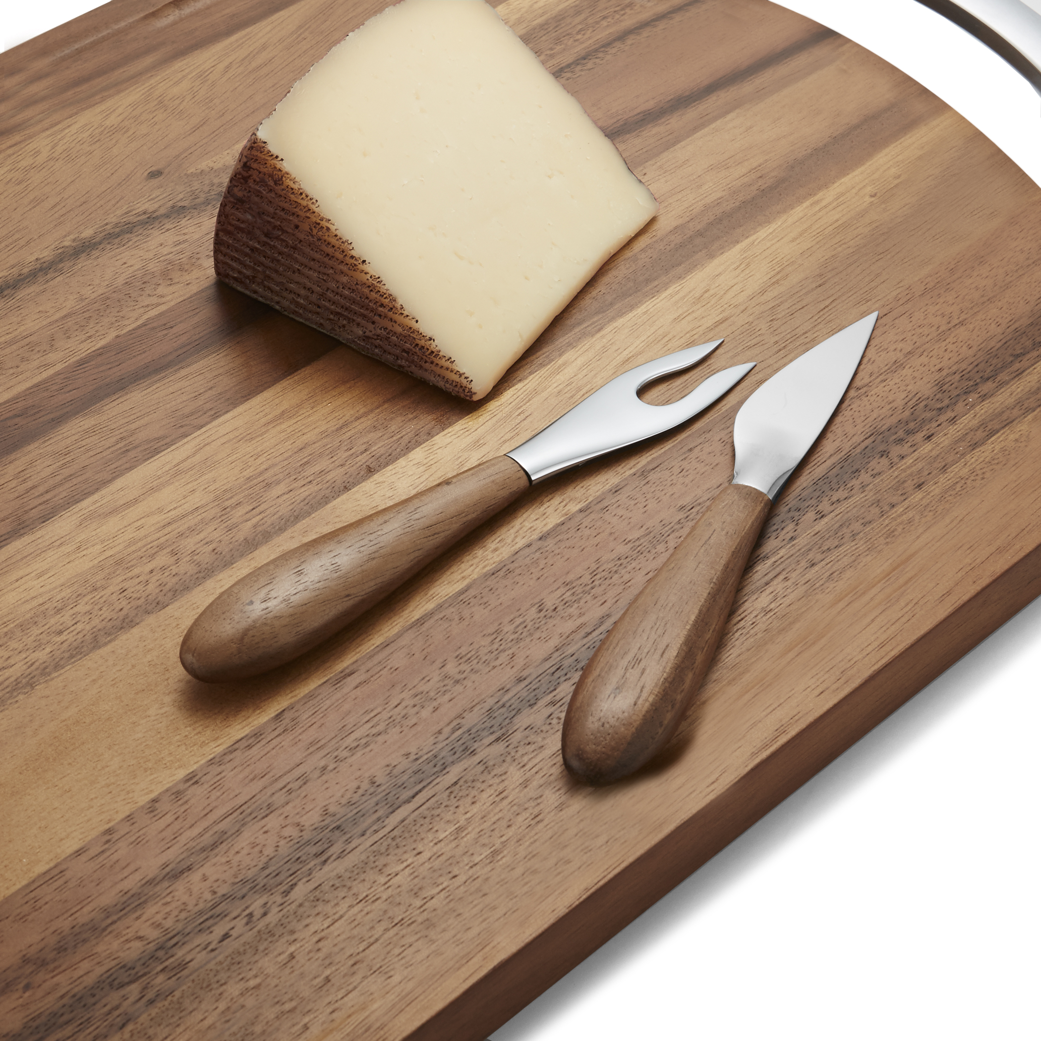 Curvo Cheese Set, Cheese Knife, and Fork, Acacia Wood