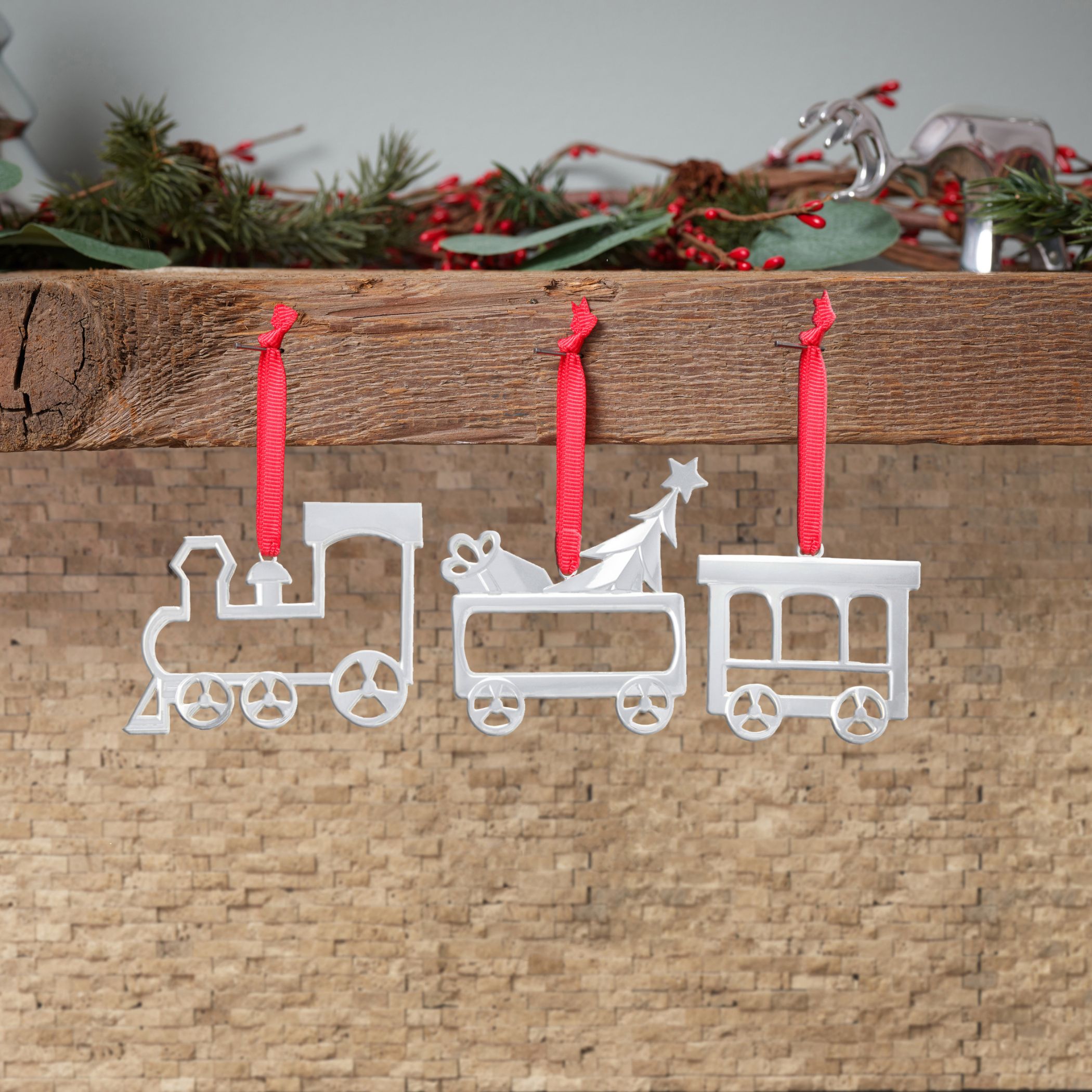 Mini Ornament Set - Train Engine, Toy Car, and Caboose (Set of 3) image number null