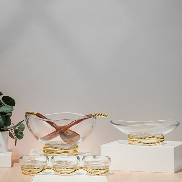 Braid Gold Glass Salad Bowl & Servers image number null