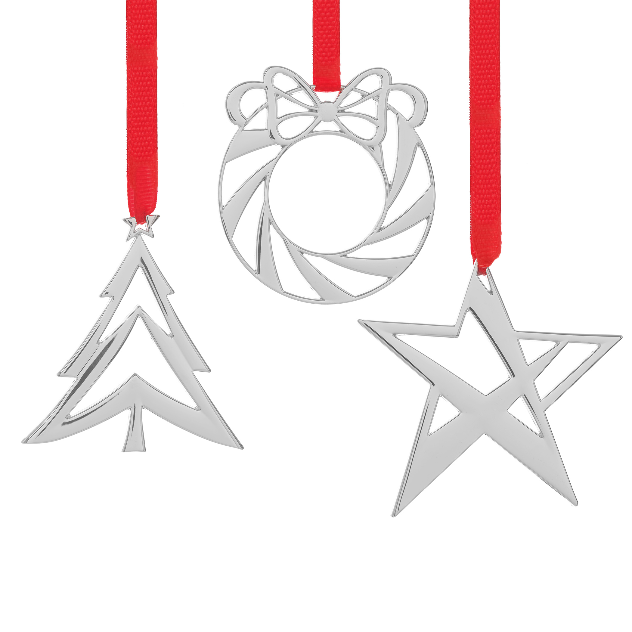 Assorted Mini Ornaments – Star, Wreath, Tree (Set of 3) image number null