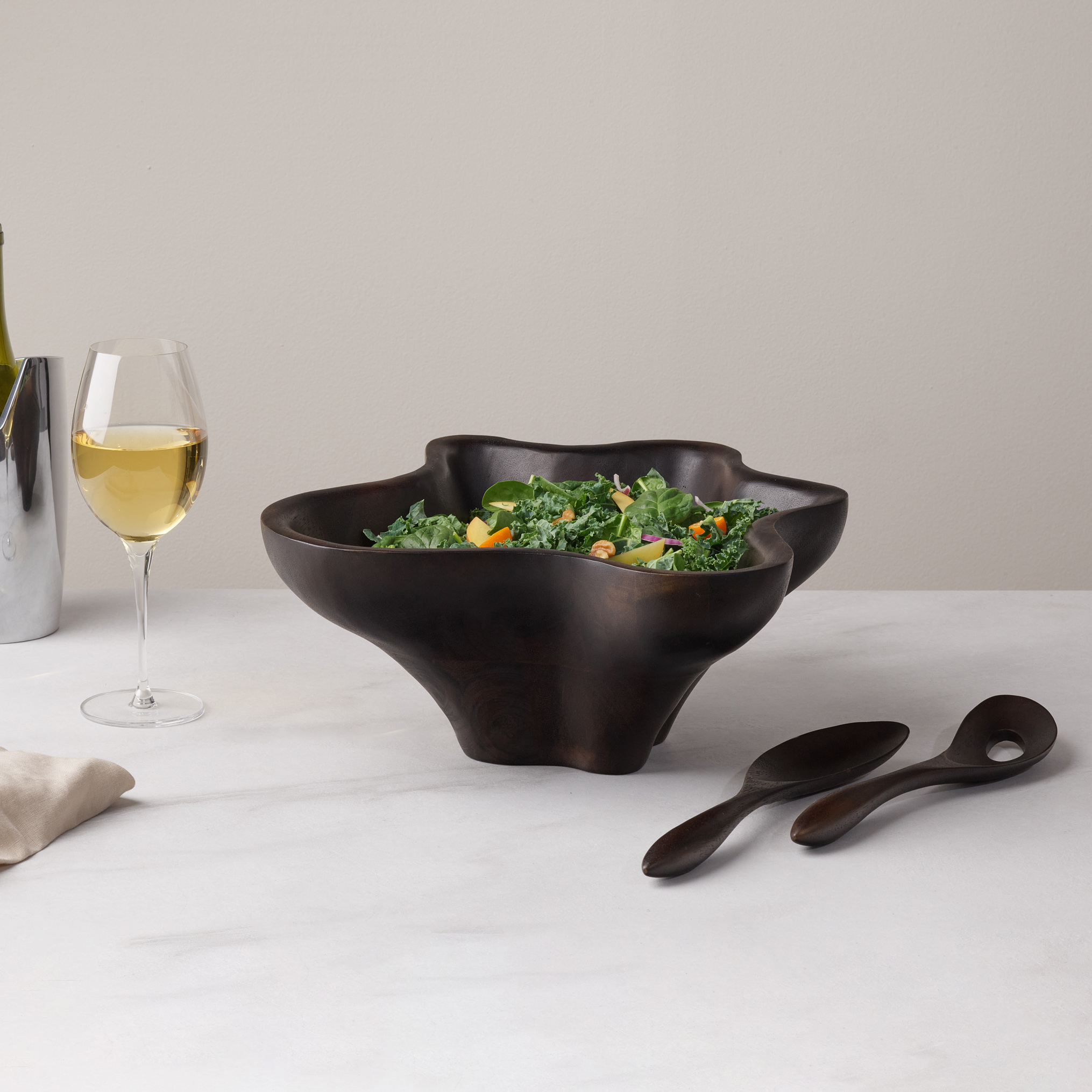 Oceana Coral Salad Bowl w/ Servers - Espresso image number null