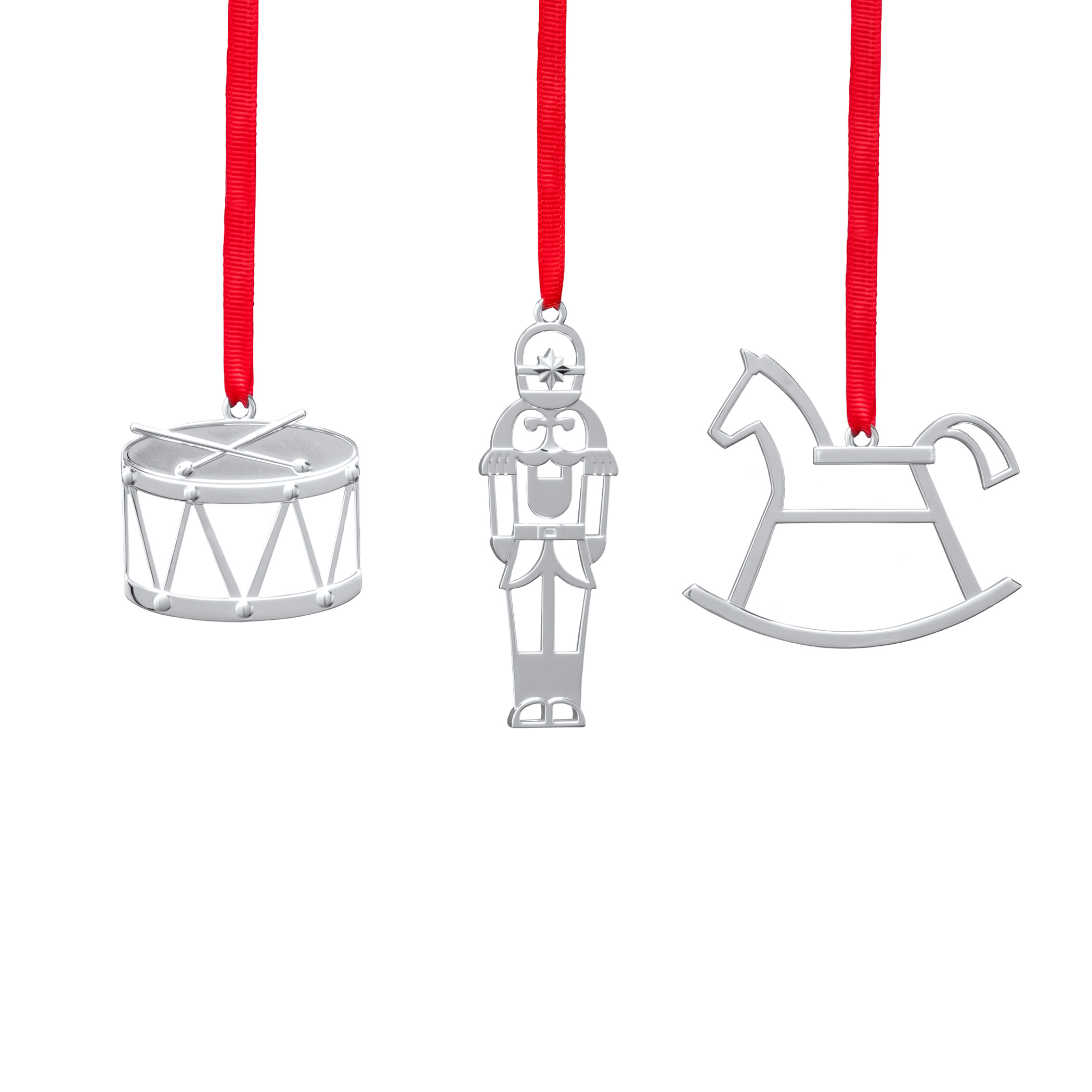 Mini Ornament Set - Rocking Horse, Drum, Nutcraker (Set of 3) image number null