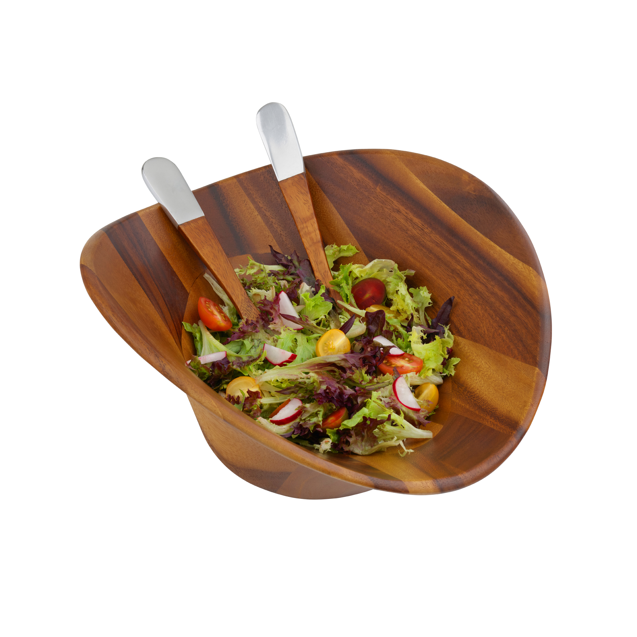 Nambe Oblong Nest Salad Bowl w/ Servers, Nambe Alloy & Acacia Wood